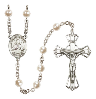Silver Plated 6mm Faux Pearl Saint John Vianney Rosary