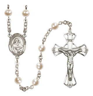 Silver Plated 6mm Faux Pearl Saint Bede the Venerable Rosary