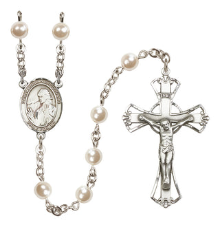 Silver Plated 6mm Faux Pearl Saint Finnian of Clonard Rosary