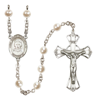 Silver Plated 6mm Faux Pearl Saint Joseph Freinademetz Rosary