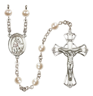 Silver Plated 6mm Faux Pearl Saint Giles Rosary