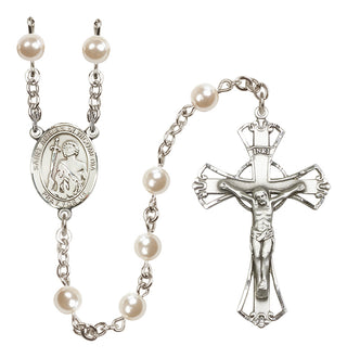 Silver Plated 6mm Faux Pearl Saint Adrian of Nicomedia Rosary