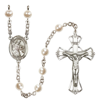 Silver Plated 6mm Faux Pearl Saint Eustachius Rosary