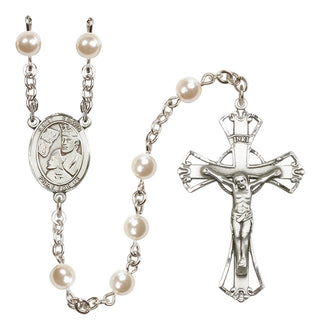 Silver Plated 6mm Faux Pearl Saint Edwin Rosary
