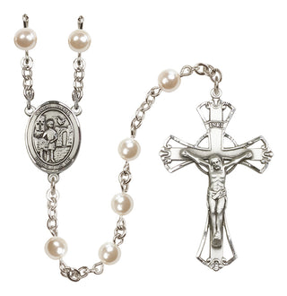 Silver Plated 6mm Faux Pearl Saint Vitus Rosary