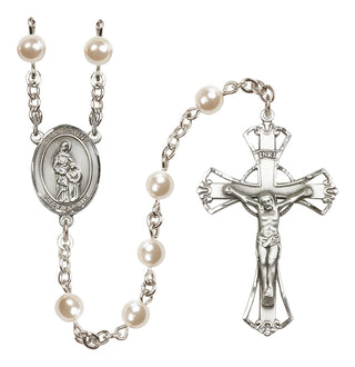 Silver Plated 6mm Faux Pearl Saint Anne Rosary