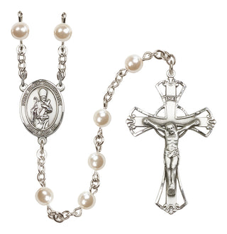 Silver Plated 6mm Faux Pearl Saint Simon the Apostle Rosary