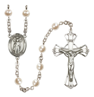 Silver Plated 6mm Faux Pearl Saint Ivo of Kelmartin Rosary