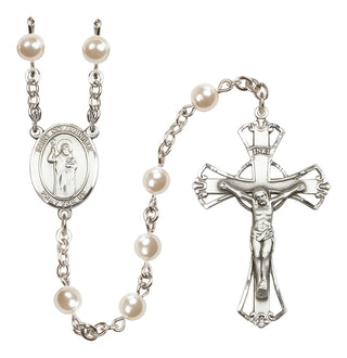 Silver Plated 6mm Faux Pearl Saint Columbkille Rosary