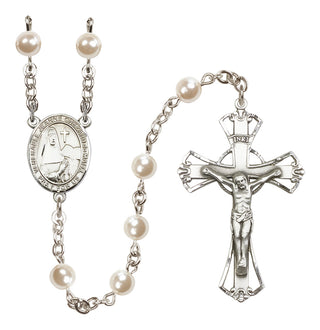 Silver-Plated 6mm Saint Jeanne Chezard de Matel  Engraved Catholic Rosaries