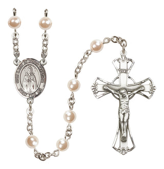 Silver Plated 6mm Faux Pearl Our Lady of Rosa Mystica Rosary