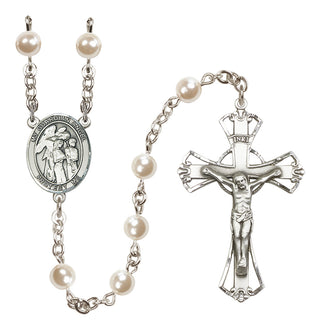 Silver Plated 6mm Faux Pearl Guardian Angel w/Children Rosary