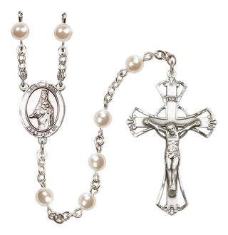 Silver Plated 6mm Faux Pearl Saint Emma Uffing Rosary
