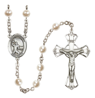 Silver-Plated 6mm Saint Christopher / Football Rosary