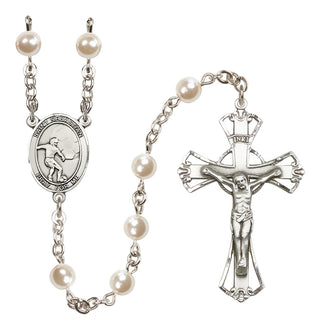 Silver Plated 6mm Faux Pearl Saint Sebastian / Soccer Rosary