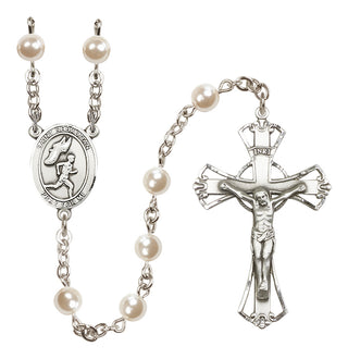 Silver Plated 6mm Faux Pearl Saint Sebastian /Track&Field-Men Rosary