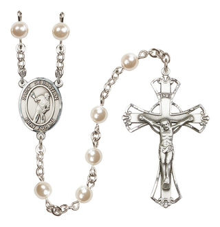 Silver-Plated 6mm Saint Sebastian/Lacrosse Rosary