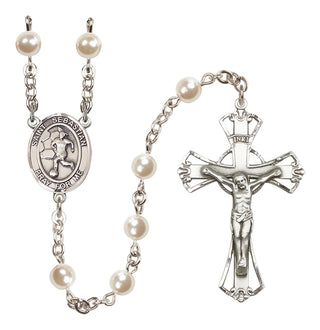 Silver-Plated 6mm Saint Sebastian/Soccer-Women Rosary