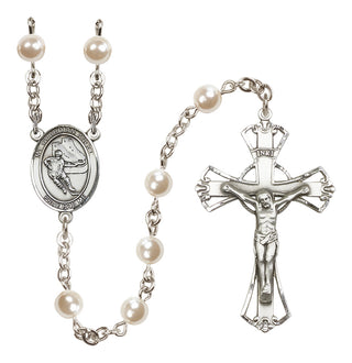 Silver Plated 6mm Faux Pearl Guardian Angel/Hockey Rosary