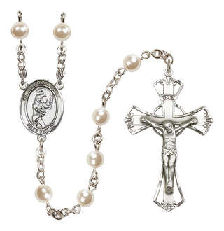 Silver Plated 6mm Faux Pearl Guardian Angel/Softball Rosary