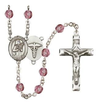 Silver Plated 6mm Fire Polished Saint Agatha / Nurse Rosary in Amethyst