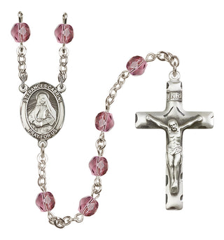 Silver Plated 6mm Fire Polished Saint Frances Cabrini Rosary in Amethyst