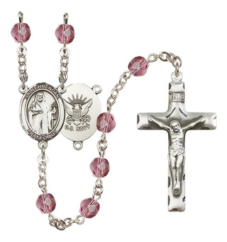 Silver Plated 6mm Fire Polished Saint Brendan the Navigator / Navy Rosary in Amethyst