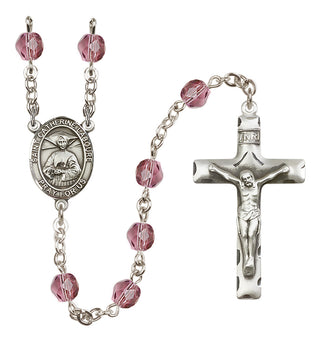 Silver Plated 6mm Fire Polished Saint Catherine Laboure Rosary in Amethyst