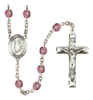 Silver Plated 6mm Fire Polished Saint Dominic de Guzman Rosary in Amethyst