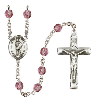Silver Plated 6mm Fire Polished Saint Florian Rosary in Amethyst