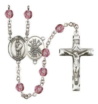 Silver Plated 6mm Fire Polished Saint Florian/Firefighter Rosary in Amethyst