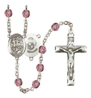 Silver Plated 6mm Fire Polished Saint George / Marines Rosary in Amethyst