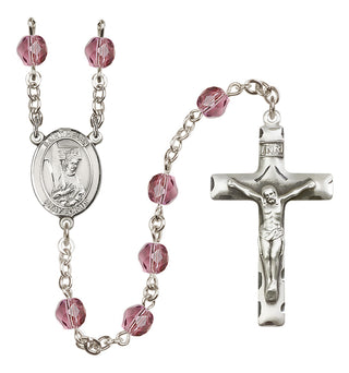 Silver Plated 6mm Fire Polished Saint Helen Rosary in Amethyst