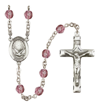 Silver-Plated 6mm Holy Spirit  Engraved Catholic Rosaries