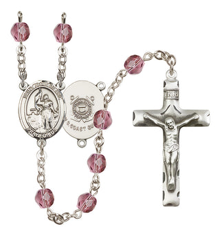 Silver Plated 6mm Fire Polished Saint Joan of Arc /Coast Guard Rosary in Amethyst