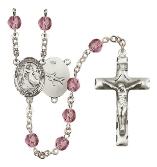 Silver Plated 6mm Fire Polished Saint Joseph of Cupertino Rosary in Amethyst