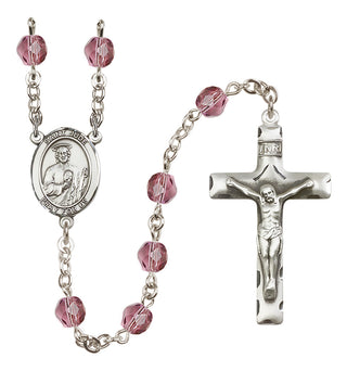 Silver Plated 6mm Fire Polished Saint Jude Thaddeus Rosary in Amethyst
