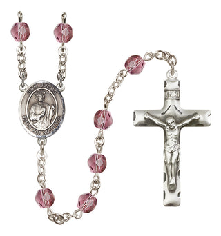 Silver Plated 6mm Fire Polished San Judas Rosary in Amethyst