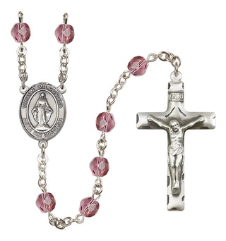 Silver Plated 6mm Fire Polished Virgen Milagrosa Rosary in Amethyst
