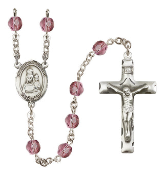 Silver Plated 6mm Fire Polished Our Lady of Loretto Rosary in Amethyst