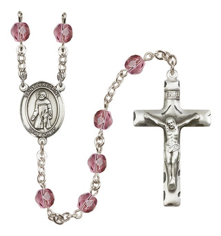 Silver Plated 6mm Fire Polished Saint Peregrine Laziosi Rosary in Amethyst