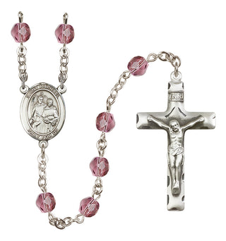 Silver Plated 6mm Fire Polished Saint Raphael the Archangel Rosary in Amethyst