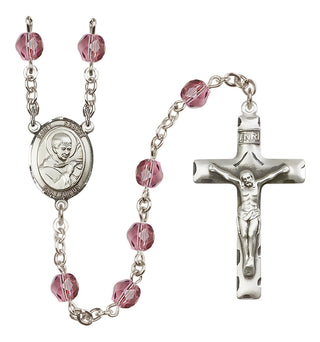 Silver Plated 6mm Fire Polished Saint Robert Bellarmine Rosary in Amethyst