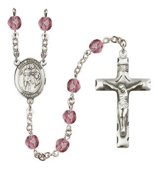 Silver Plated 6mm Fire Polished Saint Sebastian Rosary in Amethyst