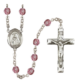 Silver Plated 6mm Fire Polished Saint Teresa of Avila Rosary in Amethyst