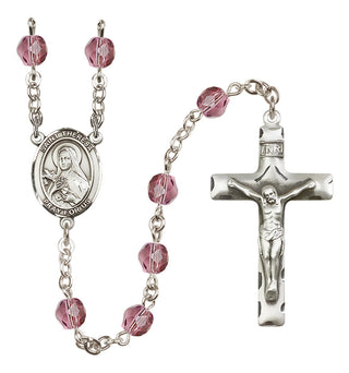 Silver-Plated 6mm Saint Theresa  Engraved Catholic Rosaries