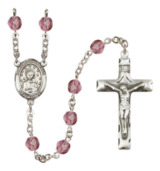 Silver Plated 6mm Fire Polished Our Lady of la Vang Rosary in Amethyst