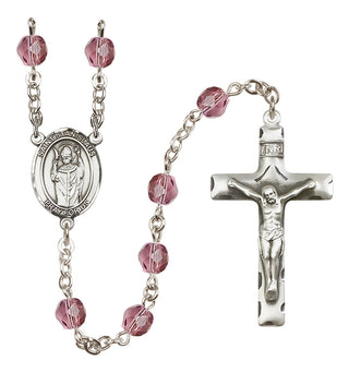 Silver Plated 6mm Fire Polished Saint Stanislaus Rosary in Amethyst