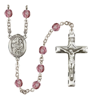 Silver Plated 6mm Fire Polished Saint Jerome Rosary in Amethyst