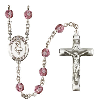 Silver Plated 6mm Fire Polished Saint Christopher/Dance Rosary in Amethyst